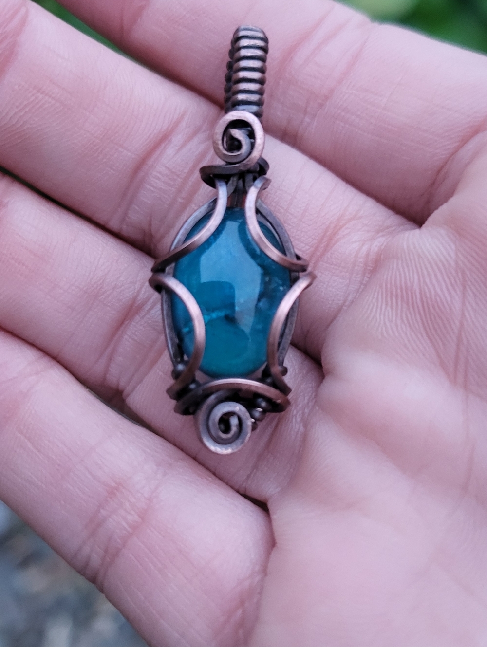 Blue Apatite Copper Wire Wrap Pendant - Picture 4 of 6